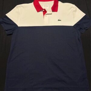 Lacoste White, Navy & Red Block Polo